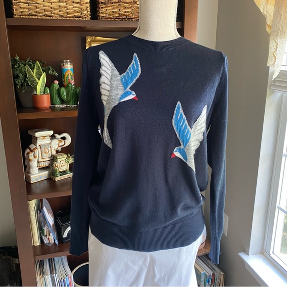 LOFT Navy Sweater with Bird Motif EUC - Picture 1 of 12